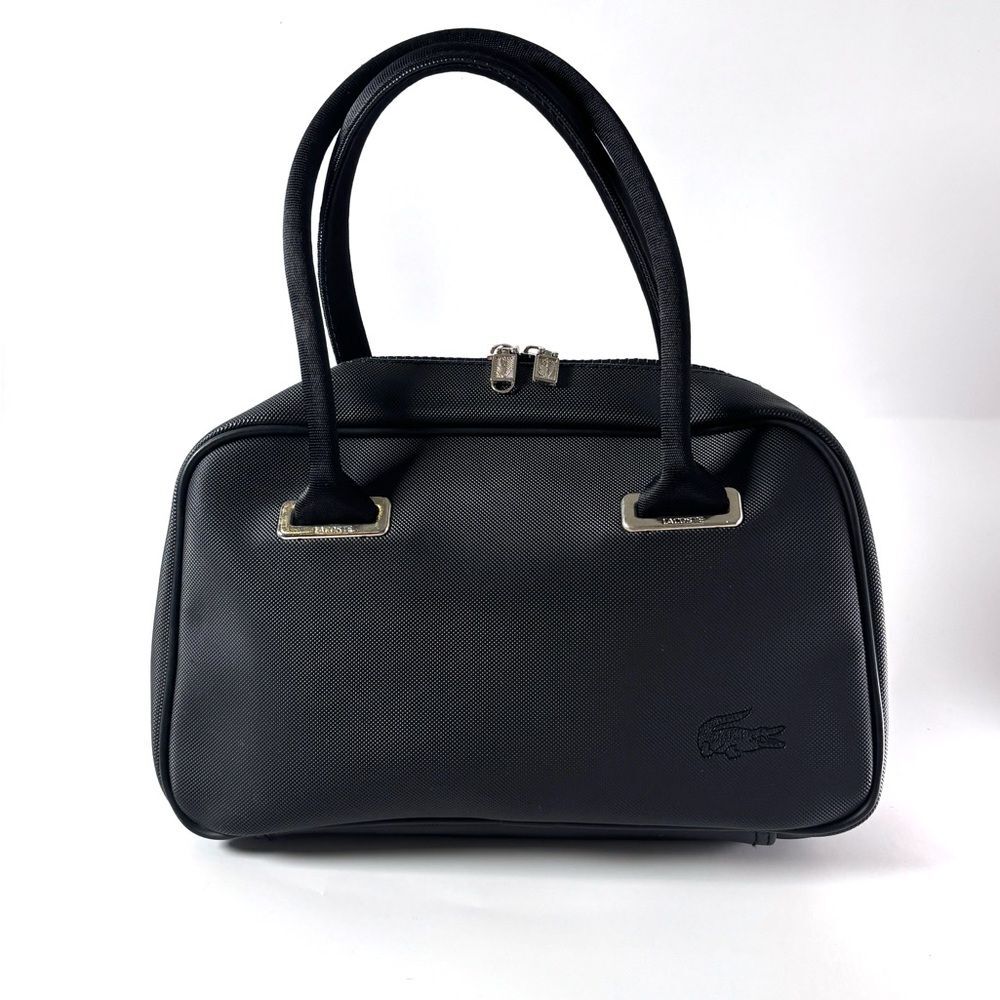 Lacoste Black Satchel Tote – French Minimalist Structured Bag, Preppy